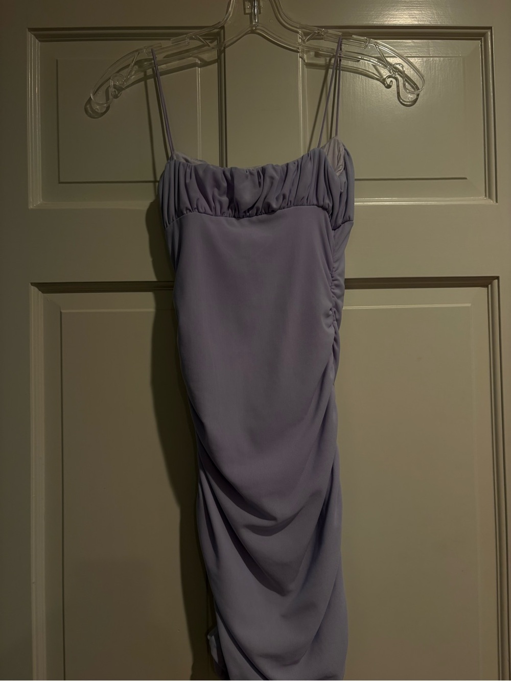 Princess Polly Lavender Ruched Spaghetti-Strap Mini Dress